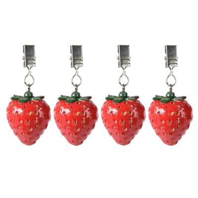 Tafelkleedgewichtjes/hangers - 4x - aardbei - kunststeen - rood