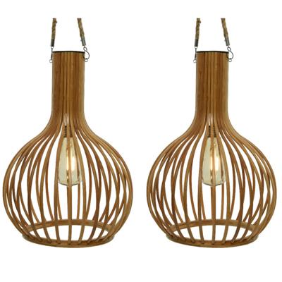 Solar hanglamp - 2x stuks - bamboe - 28 cm - tuinverlichting