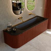 Badmeubel Mondiaz Kurve | 145 cm cm | Meubelkleur Ruby | Wastafelkleur Urban | Solid surface | Wasbak rechter zijde spoelbak | Zonder kraangat(en)