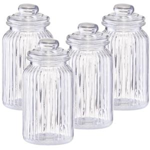 Zeller Voorraadpot - 4x - glas - rond - strepen - 1,2 L - 11 x 22 cm - bewaarpot