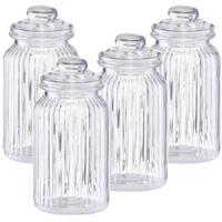 Zeller Voorraadpot - 4x - glas - rond - strepen - 1,2 L - 11 x 22 cm - bewaarpot