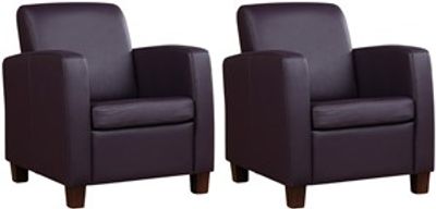 Set van 2 Donkerpaarse leren landelijke fauteuils Joy - poot hout zwart - Toledo Leer Merlin (donkerpaars leer)