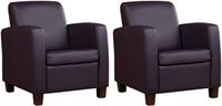 Set van 2 Donkerpaarse leren landelijke fauteuils Joy - poot hout zwart - Toledo Leer Merlin (donkerpaars leer)