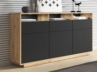 Dressoir ASTER 3 deuren 3 lades mat zwart/taurus eik