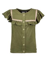 Like Flo Meisjes blouse fancy ruffel - Olive