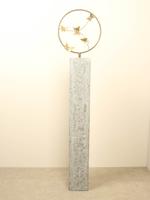 Bronzen sculptuur ring met 5 messing vlinders, Ø 32 cm