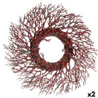 Kerstkroon Krist+ Blauw Rood Plastic Tak 50 x 10 x 50 cm (2 Stuks)