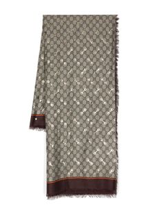 Gucci GG Horsebit frayed shawl - Marron