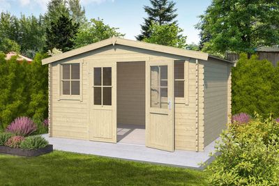 Outdoor Life Dallas Blokhut 376x292 cm 28 mm vuren blank- Zadeldak- Onbehandeld vurenhout- Outdoor Life