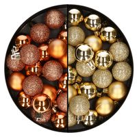 40x stuks kleine kunststof kerstballen koper en goud 3 cm - thumbnail