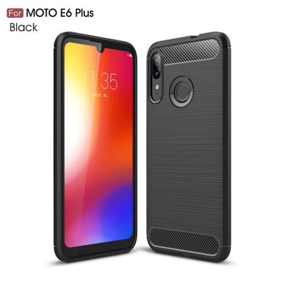 Voor moto E6 plus geborsteld textuur koolstofvezel TPU case (zwart)