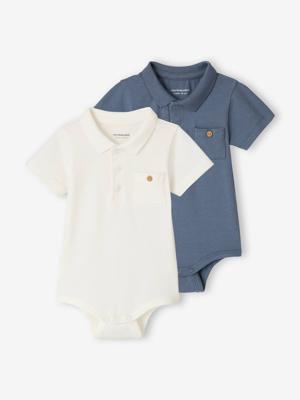 Set van 2 newborn rompertjes met polokraag met zakje ecru Set van 2 newborn rompertjes met polokraag met zakje ecru