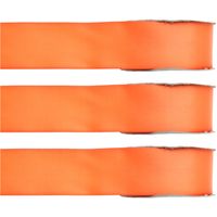 3x Hobby/decoratie oranje satijnen sierlinten 1,5 cm/15 mm x 25 meter   - - thumbnail