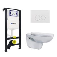 Plieger QeramiQ Basic Start Classico Toiletset - UP320 inbouwreservoir - wandcloset - randloos - zitting - softclose - witte bedieningsplaat - ronde knoppen - wit SW1381697/SW1152613/SW706186