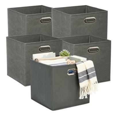 5Five Opbergmandjes - 5x - groengrijs - stof - inhoud 29 liter - 31 x 31 x 31 cm - Kast opberg box