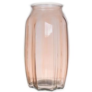 Bloemenvaas - taupe/bruin - transparant glas - D12 x H22 cm