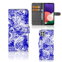 Telefoonhoesje met Naam Samsung Galaxy A22 5G Angel Skull Blauw