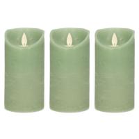 Led kaars/stompkaars - 3x - jade groen - H15 x D7,5 cm - wax - warm wit licht - bewegende vlam