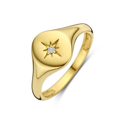 14k Geelgouden Ring met Sprankelende Zirkonia - Luxe en Tijdloze Elegantie