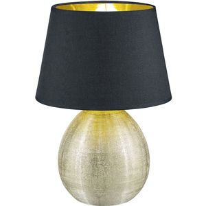 LED Tafellamp - Tafelverlichting - Trion Lunola - E27 Fitting - Rond - Mat Goud - Keramiek