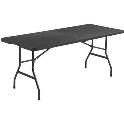 Opklapbare receptietafel 8 personen 180x74 x73,5cm - Stalen structuur en Polyethyleen blad - Gevlochten harslook - Zwart