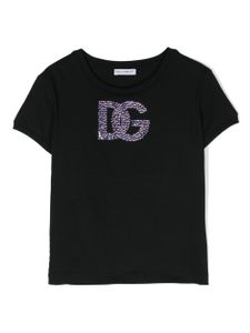 Dolce & Gabbana Kids t-shirt en coton à logo strassé - Noir