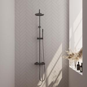 Regendoucheset Opbouw Brauer Gunmetal Edition 30 cm Thermostatisch met Staaf Handdouche Geborsteld Gunmetal