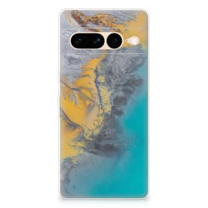 Google Pixel 7 Pro TPU Siliconen Hoesje Marble Blue Gold