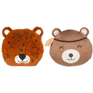 Dieren sierkussens - set 2x - kinderkamer - panter/beer - 30 cm - polyester