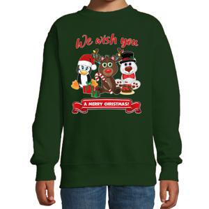 Kersttrui/sweater voor jongens/meisjes - we wish you - groen - Kerst diertjes