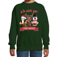 Kersttrui/sweater voor jongens/meisjes - we wish you - groen - Kerst diertjes - thumbnail