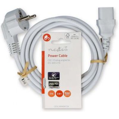 Nedis Stroomkabel Type F (CEE 7/7) Male IEC-320-C13 Gehoekt Recht Vernikkeld 2.00 m Rond