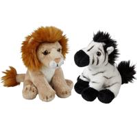 Ravensden - Safari dieren knuffels - 2x stuks - Zebra en Leeuw - 15 cm - Dieren knuffels
