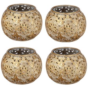 4x Gouden waxinelicht / theelicht houder met glas 7 cm