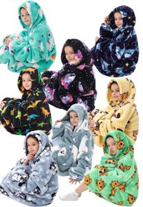 Animalprint deken kind met capuchon - fleece poncho-dino-98 t/m 128 (ca.3-7 jaar)