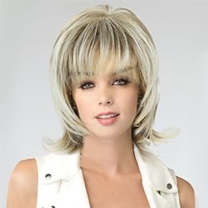 korte pruik voor vrouwen pixie-cut pruik shaggy gelaagd pluizig bruin gemengd blond pruik jaren 80 mullet rocker pruiken voor vrouwen synthetisch kort haar pruik met pony Lightinthebox