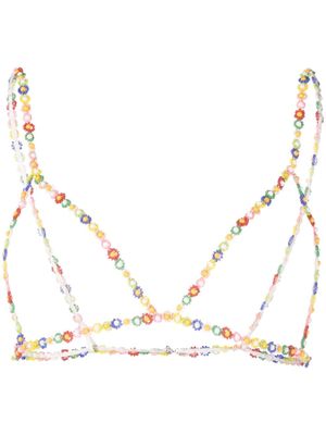 MSGM soutien-gorge à fleurs en perles - Rose
