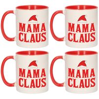 Set van 4x stuks mama Claus cadeau mokken/bekers moeder rood Kerstmis 300 ml - Bekers
