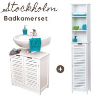 Badkamerset - Wastafel onderkast - Wastafelmeubel - Kolomkast - Badkamerkast - Complete set - Wit - thumbnail