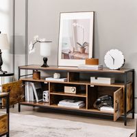 TV-Kast Lowboard voor Televisie tot 65 Inch Televisietafel met 2 Deuren en Open Vakken Vintage Bruin 147 x 40 x 62 cm Draagvermogen 120kg