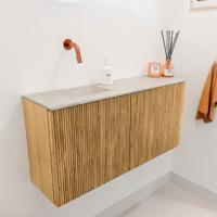 Toiletmeubel Mondiaz Joya Dlux | 91.6 cm | Meubelkleur Oak | Faye wastafel Ostra Wasbak Links | Zonder kraangat(en)