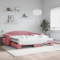 Slaapbank onderschuifbed en matrassen 100x200 cm fluweel roze
