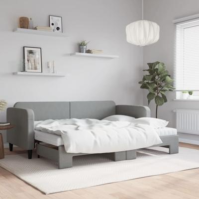Slaapbank onderschuifbed en matrassen 80x200 cm stof lichtgrijs