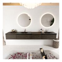 Mondiaz Bukla 280cm badmeubel met module 60 rechts kleur dark brown met 4 lades en wastafel dubbel 2 kraangaten kleur urban
