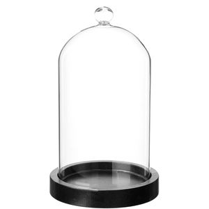 Atmosphera Home decoratie glazen stolp op houten plateau - glas/zwart - D12 x H19 cm   -