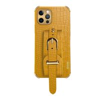 iPhone SE 2022 hoesje - Backcover - Slangenprint - Handvat - Gesp - Kunstleer - Geel