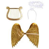 Engel verkleedaccessoires set - goud - engelen vleugels - 3-delig - carnaval / kerst thema