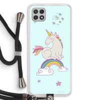 Regenboog eenhoorn: Samsung Galaxy A22 4G Transparant Hoesje met koord