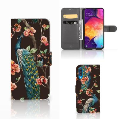 Samsung Galaxy A50 | Telefoonhoesje | Met pasjeshouder | Pauw met Bloemen