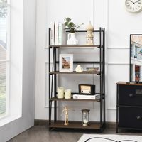 4-Tier Opvouwbare Boekenplank Montagevrije Houten Plank met Metalen Frame Industriële Wand Boekenplank Plantenstandaard Bruin